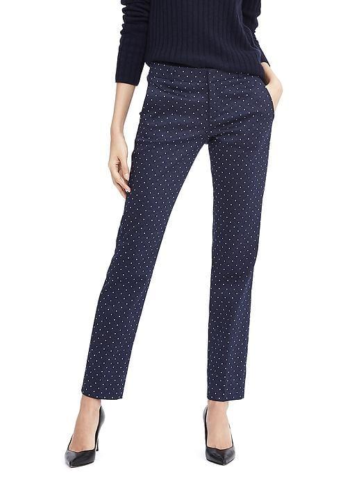 Banana Republic Womens Ryan Fit Navy Dot Slim Straight Pant - Navy Combo