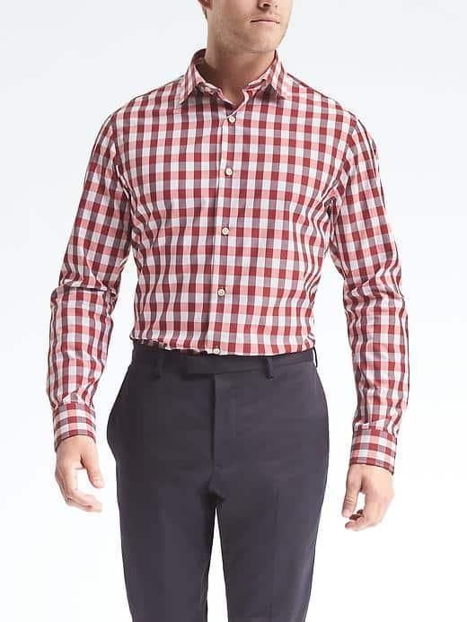 Banana Republic Mens Camden Fit Supima Cotton Bold Gingham Shirt - Red