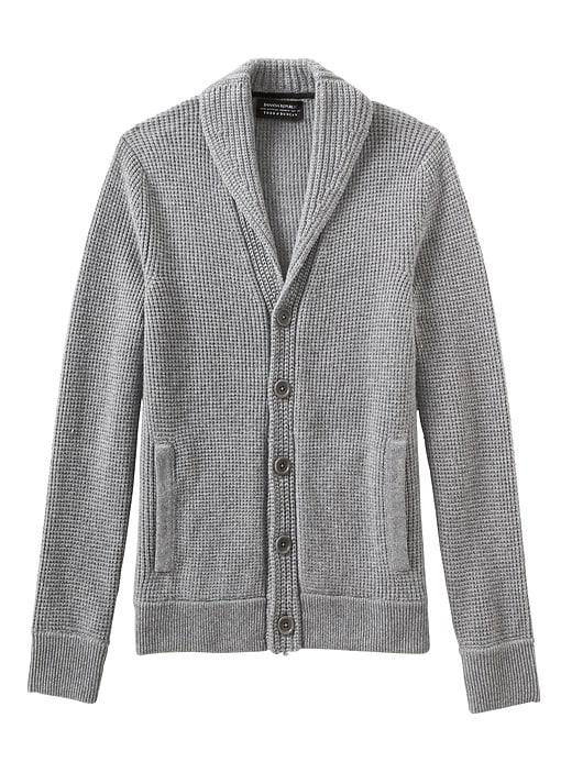 Banana Republic Mens Todd & Duncan Cashmere Waffle-knit Shawl Cardigan Sweater Heather Charcoal Size S