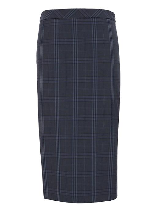 Banana Republic Womens Machine-washable Italian Wool Blend Pencil Skirt With Side Slit Blue Plaid Size 0
