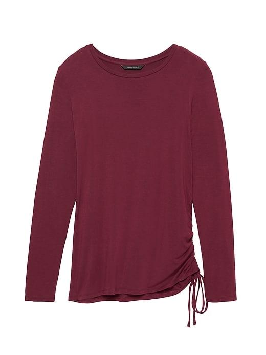Banana Republic Womens Soft Stretch Ruche-side T-shirt Sour Cherry Red Size Xs
