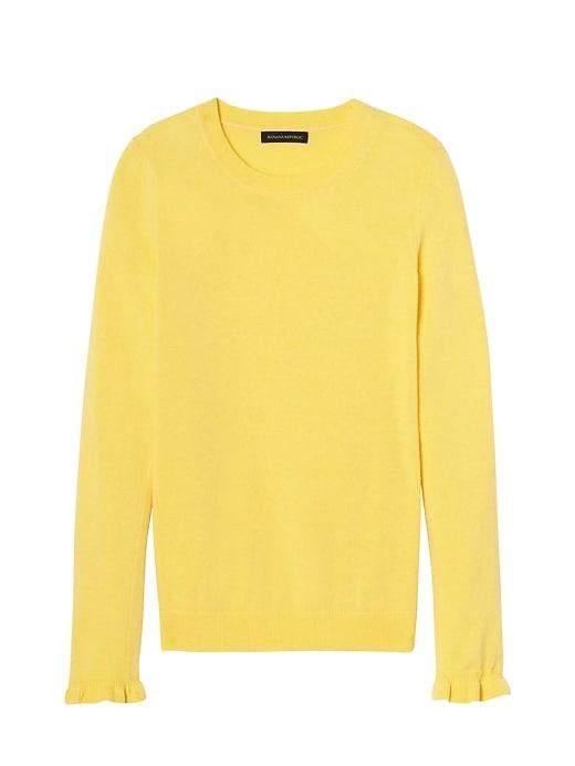 Banana Republic Womens Italian Superloft Ruffle Cuff Crew - Yellow Buttercup