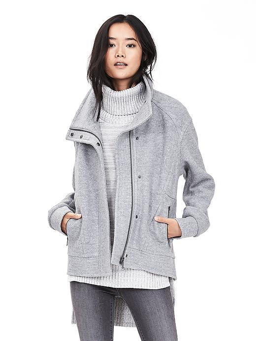 Banana Republic Womens Gray Cocoon Zip Jacket Size L Petite - Light Gray