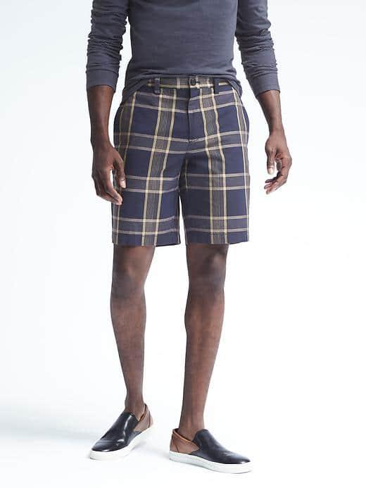 Banana Republic Mens Aiden Fit Large Check Short - Navy Star