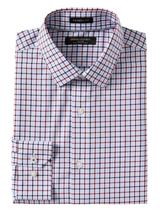 Banana Republic Mens Camden Standard-fit Non-iron Stretch Check Shirt Wine Size Xs