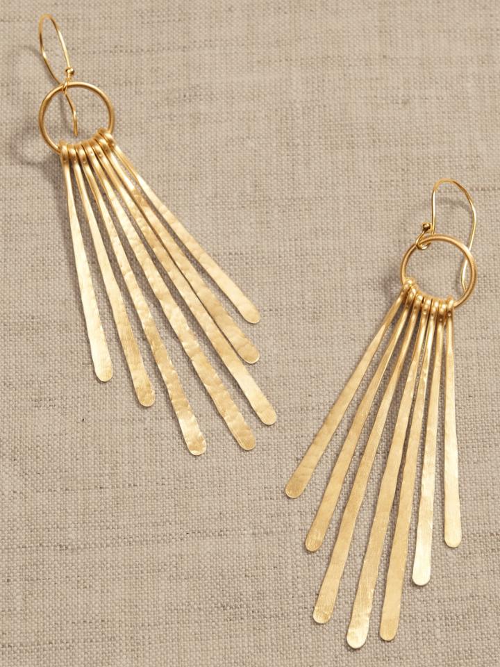 Long Brass Feather Earrings | Aureus + Argent