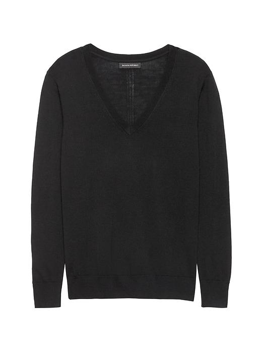Banana Republic Womens Machine-washable Merino Boyfriend V-neck Sweater Black Size S