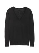 Banana Republic Womens Machine-washable Merino Boyfriend V-neck Sweater Black Size S