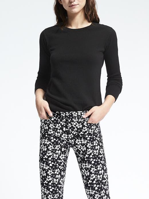 Banana Republic Womens Italian Cashmere Blend Rope Trim Pullover - Black