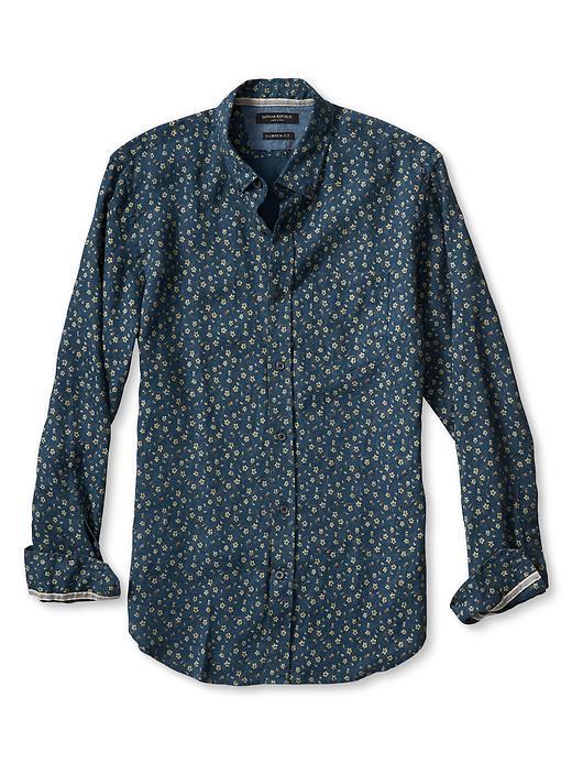 Banana Republic Mens Floral Linen Shirt Size L Tall - Navy Star