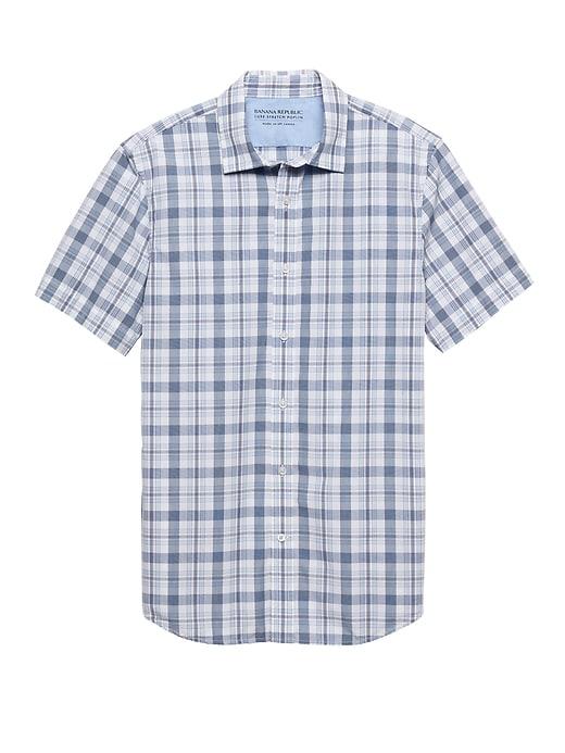 Banana Republic Mens Grant Slim-fit Luxe Poplin Plaid Shirt Blue Size S