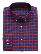 Banana Republic Mens New Slim-fit Tech-stretch Cotton Windowpane Shirt Red & Navy Blue Size Xs