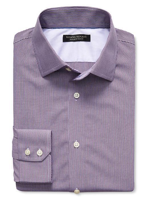 Banana Republic Mens Slim Fit Non Iron Micro Gingham Shirt Size L Tall - Shiraz