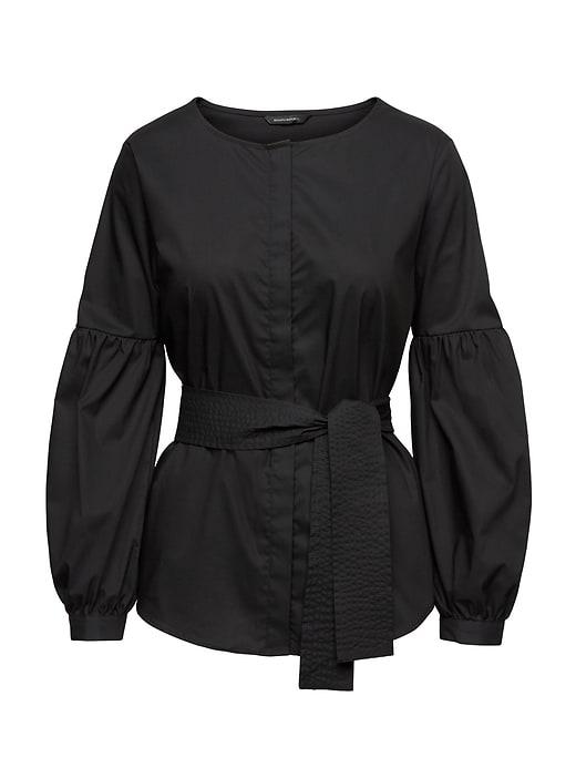 Banana Republic Womens Super-stretch Bubble-sleeve Top With Tie At Waist Black Size Xxs