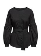 Banana Republic Womens Super-stretch Bubble-sleeve Top With Tie At Waist Black Size Xxs