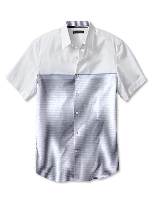 Banana Republic Micro Stripe Short Sleeve Shirt Size M - Blue