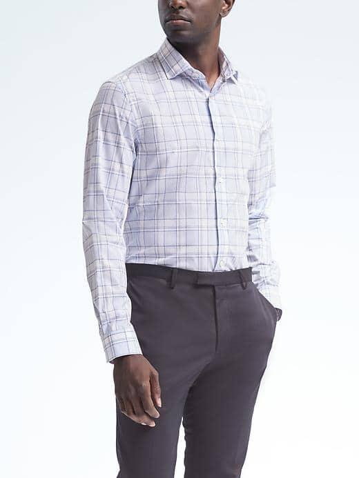 Banana Republic Mens Monogram Grant Fit Check Shirt - Light Blue