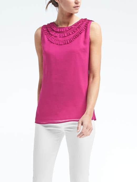 Banana Republic Easy Care Ruffle Collar Top - Magenta