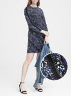 Banana Republic Womens Print Pom-pom Shift Dress Blue Print Size 8