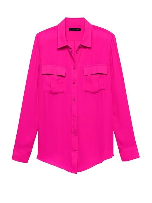 Banana Republic Womens Petite Dillon Classic-fit Utility Shirt Hot Pink Size Xs