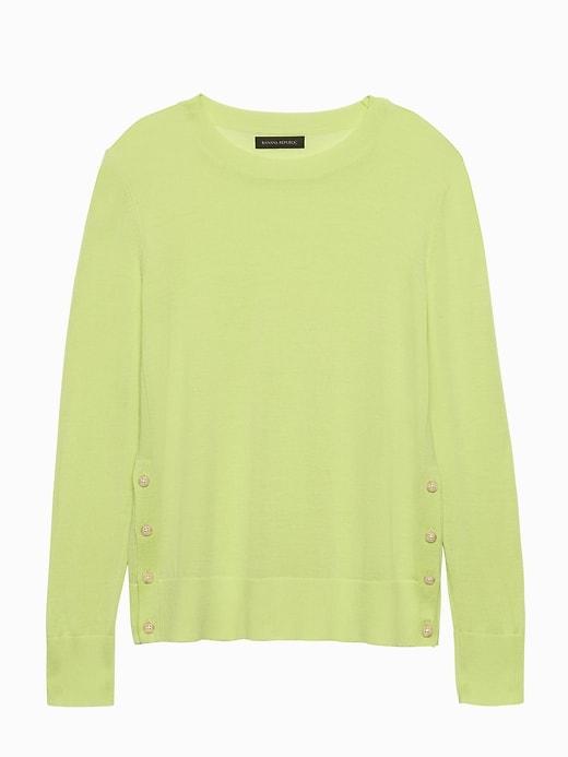 Banana Republic Womens Petite Machine-washable Merino Button-side Cropped Crew-neck Sweater Citron Size L
