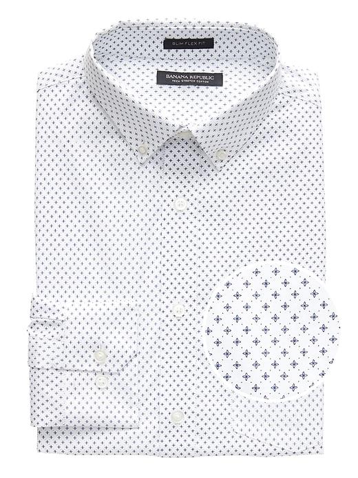 Banana Republic Mens New Slim-fit Tech-stretch Cotton Cross Print Shirt White Size Xxl