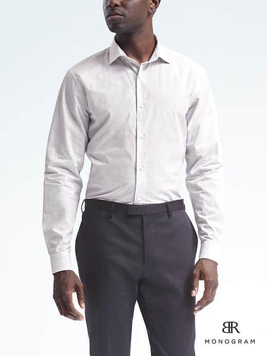Banana Republic Mens Monogram Grant Fit Stripe Shirt - Navy