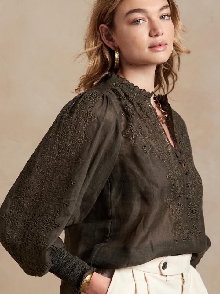 Petite Ramie Eyelet Blouse