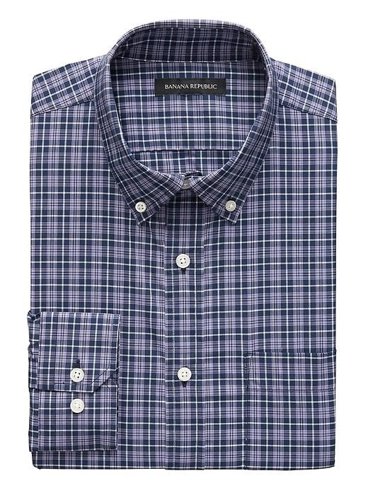 Banana Republic Mens New Slim-fit Tech-stretch Cotton Plaid Shirt Lilac Blush Size M