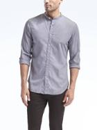 Banana Republic Mens Grant Fit Custom Wash Banded Collar Shirt - Navy Star
