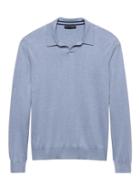 Banana Republic Mens Silk-cotton Cashmere Sweater Polo Shirt Blue Oxford Size Xxs