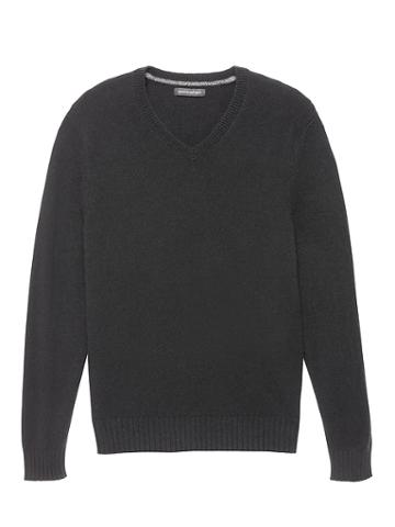 Banana Republic Mens Extra-fine Italian Merino Woolv-neck Sweater Black Size Xs