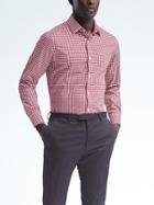Banana Republic Mens Camden Fit Cotton Stretch Non Iron Textured Gingham Shirt - Red