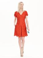 Banana Republic Womens V Neck Lace Dress Size 0 Petite - Geo Red