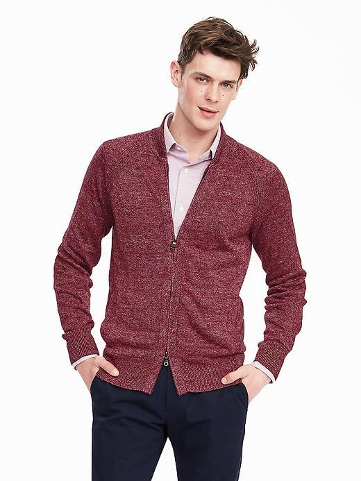 Banana Republic Mens Linen Zip Sweater Size L - Cranberry Sauce