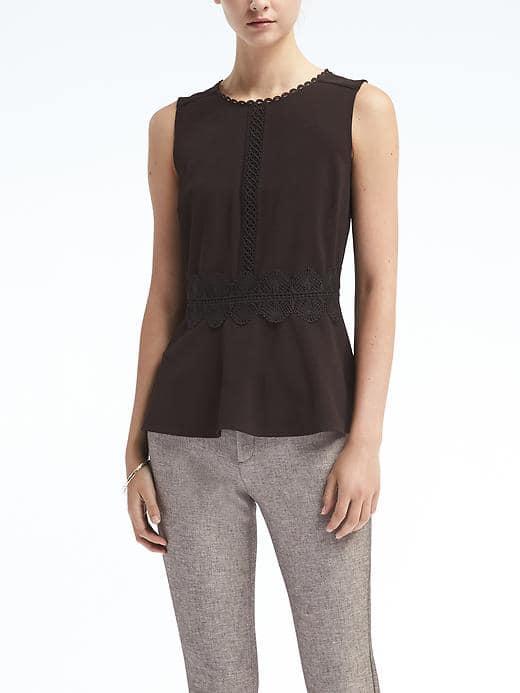 Banana Republic Womens Lace Trim Peplum Top - Black