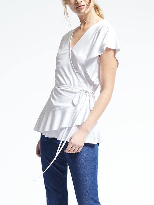Banana Republic Womens Short Sleeve Ruffle Wrap Top - White