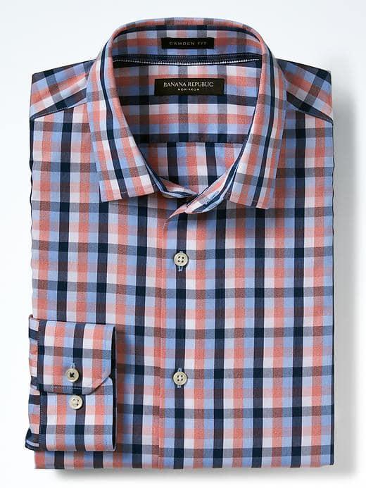 Banana Republic Mens Camden Fit Non Iron Micro Gingham Shirt - Red Carnival