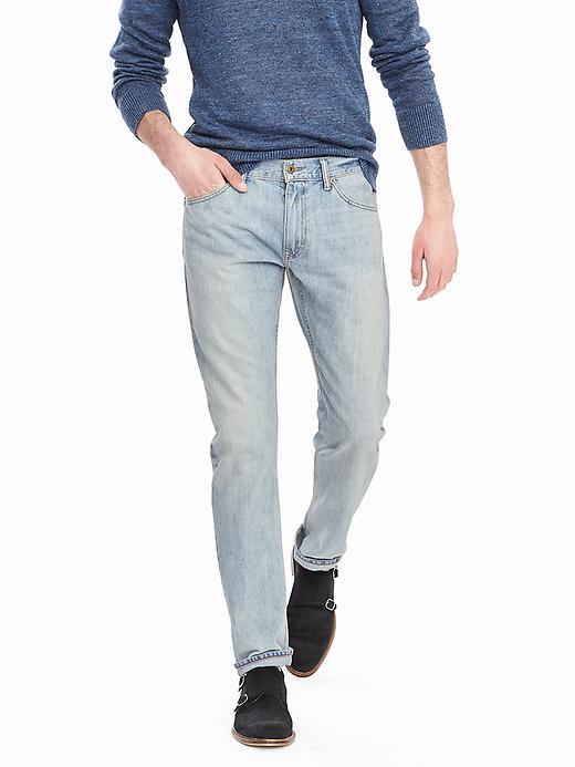 Banana Republic Mens Straight Light Wash Destructed Jean Size 34w 36l Tall - Light Blue