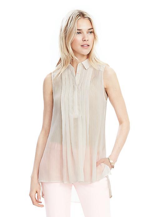 Banana Republic Womens Limited Edition Sleeveless Pleated Hi Lo Tunic Size L - Transition Cream