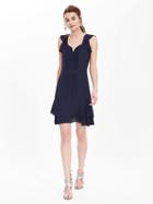 Banana Republic Womens Flutter Sleeve Pintuck Dress Size 0 Petite - Preppy Navy