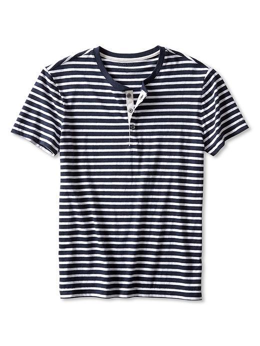 Banana Republic Mens Soft Wash Stripe Henley Tee Size L - Navy