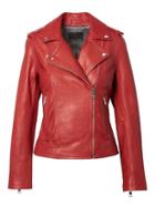 Banana Republic Womens Classic Leather Moto Jacket Bright Red Size Xs