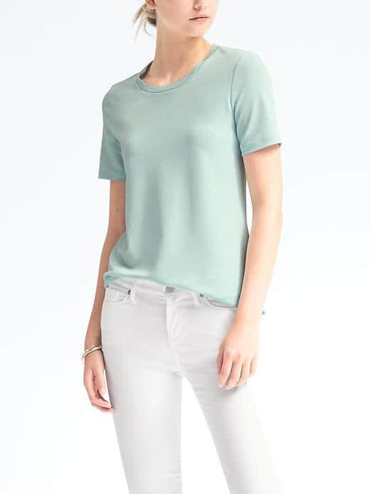 Banana Republic Womens Rib Trim Crepe Top - Light Blue