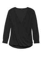 Banana Republic Womens Stretch-crepe Wrap-front Top Black Size M