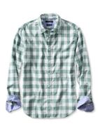 Banana Republic Mens Camden Fit Space Dye Gingham Custom 078 Wash Shirt Size L Tall - Light Eucalyptus