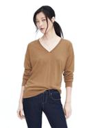 Banana Republic Womens Silk Cashmere Relaxed Vee Neck Pullover - Camel