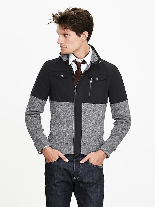 Banana Republic Mens Ribbed Mixed Media Jacket Size L Tall - Gray Heather