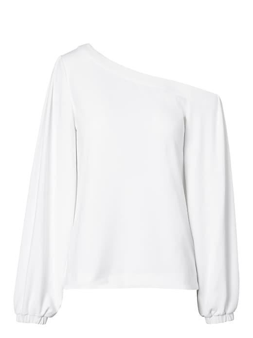 Banana Republic Womens One-shoulder Balloon-sleeve Top White Size Xl