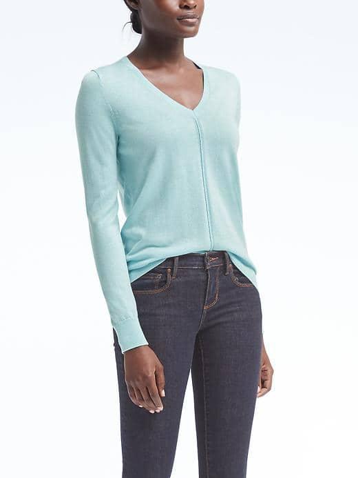 Banana Republic Womens Silk Casmere Vee Pullover - Aqua Mint